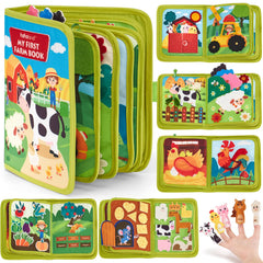Hahaland Busy Board with 20 farm activities for hands-on learning.