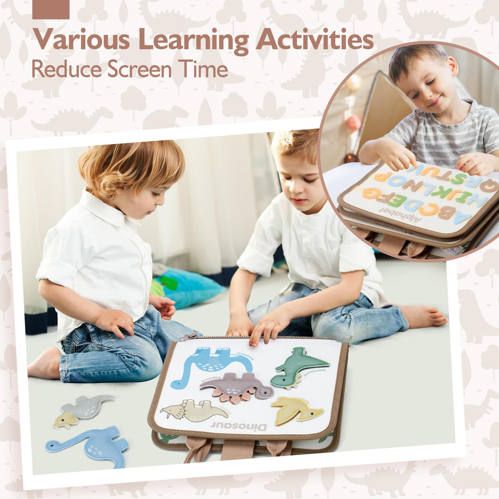 Hahaland Busy Board alphabet panel helps letter familiarity through playful exploration.