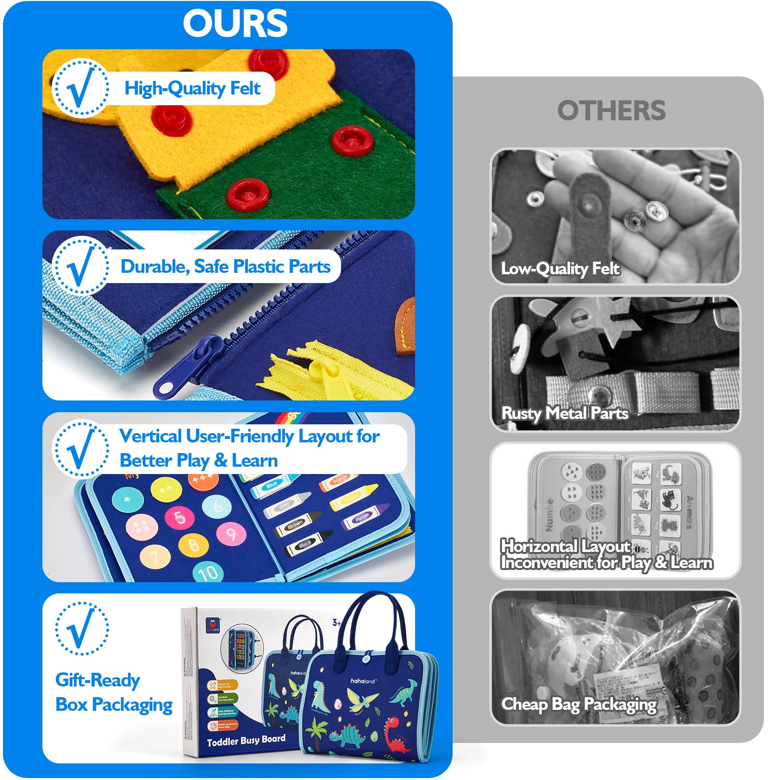 Hahaland Busy Board colors and shapes encourage sorting and recognition