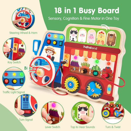hahaland Busy Board LED lights and switches for engaging sensory play and cause-and-effect learning