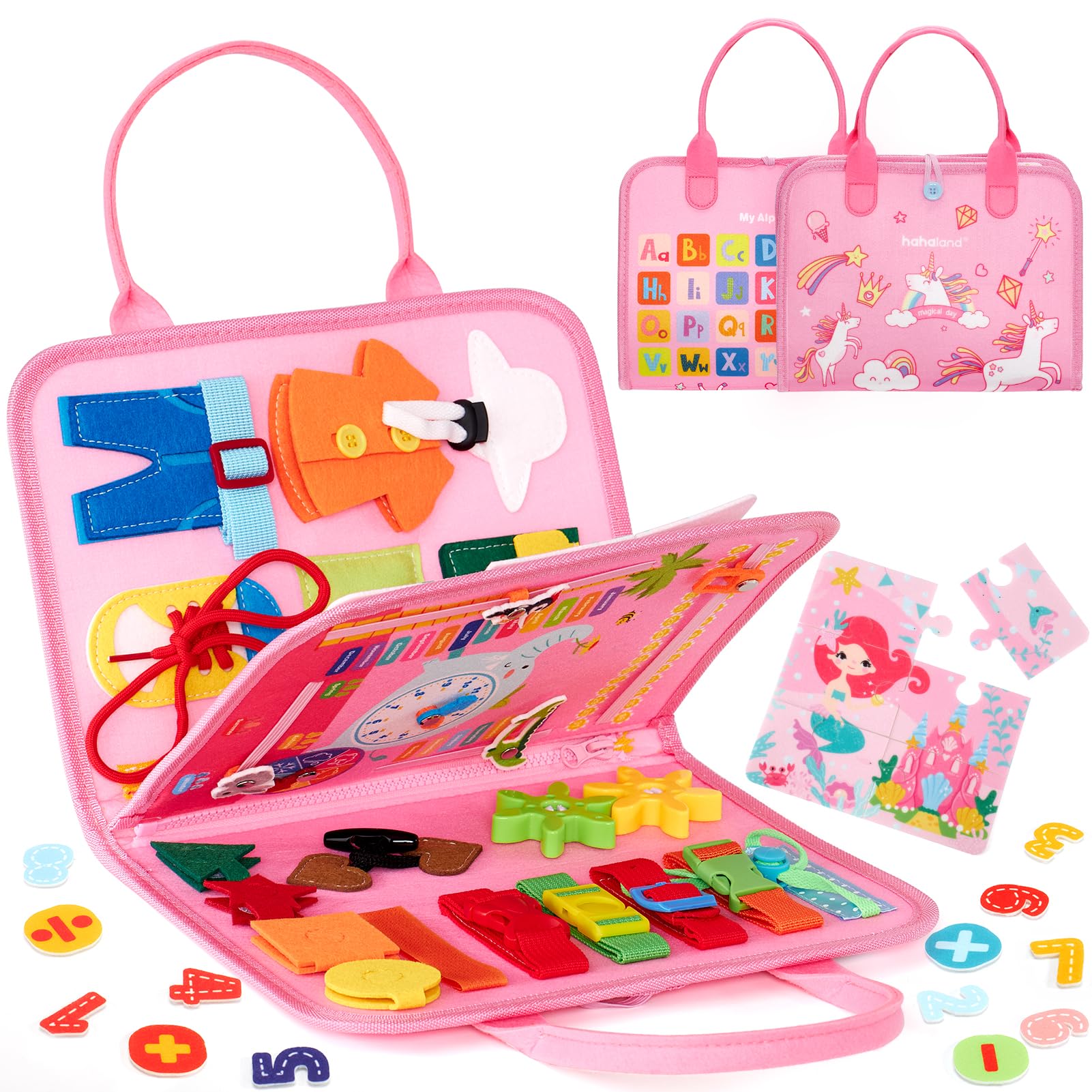 Hahaland Busy Board travel-friendly design is ideal for learning on the go.