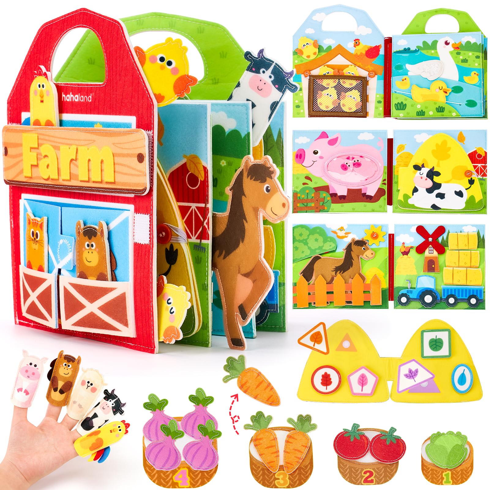 hahaland Busy Book cover featuring farm animals and bright colors for engaging early play