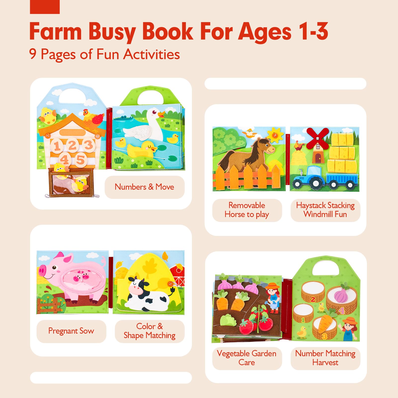 hahaland Busy Book page with push-buttons for precise finger movements