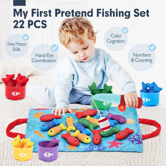 Hahaland fishing pole and felt fish offer safe, tactile fishing for little hands.