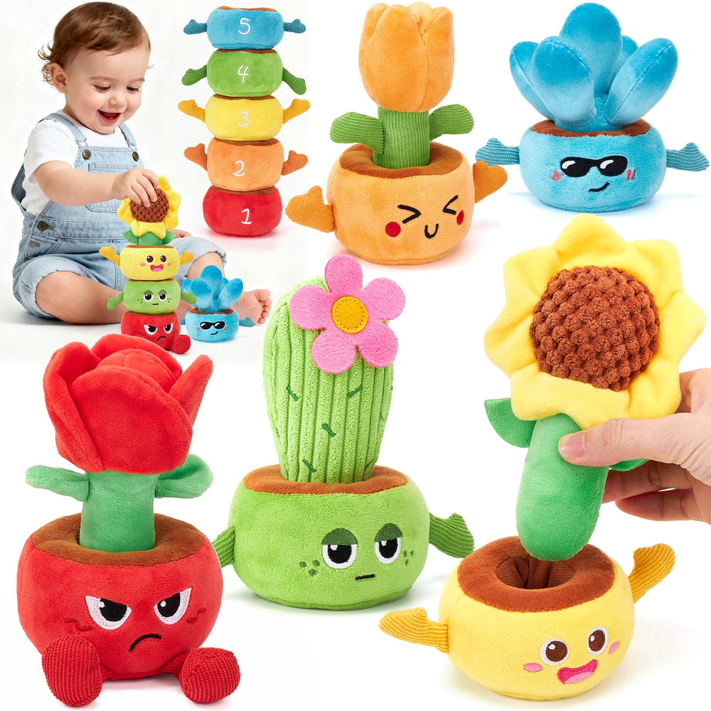 Hahaland garden stacking toy pots closeup promotes fine motor exploration.