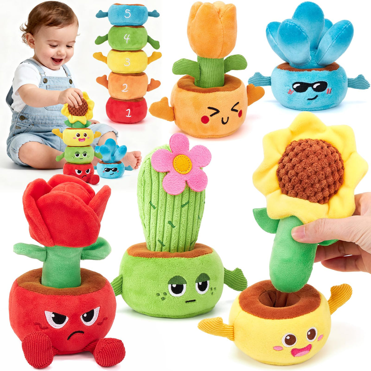Hahaland garden stacking toy pots closeup promotes fine motor exploration.
