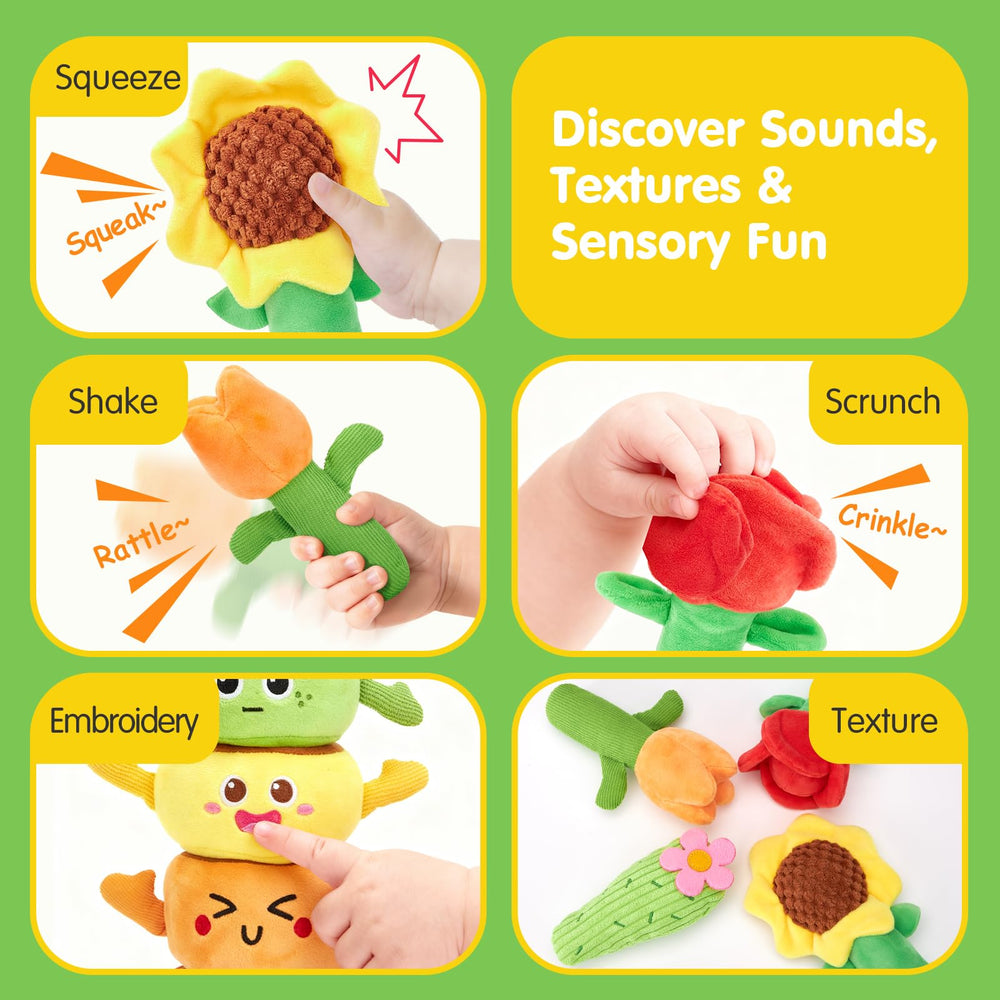Hahaland garden toy emotion faces aid recognition during imaginative play.