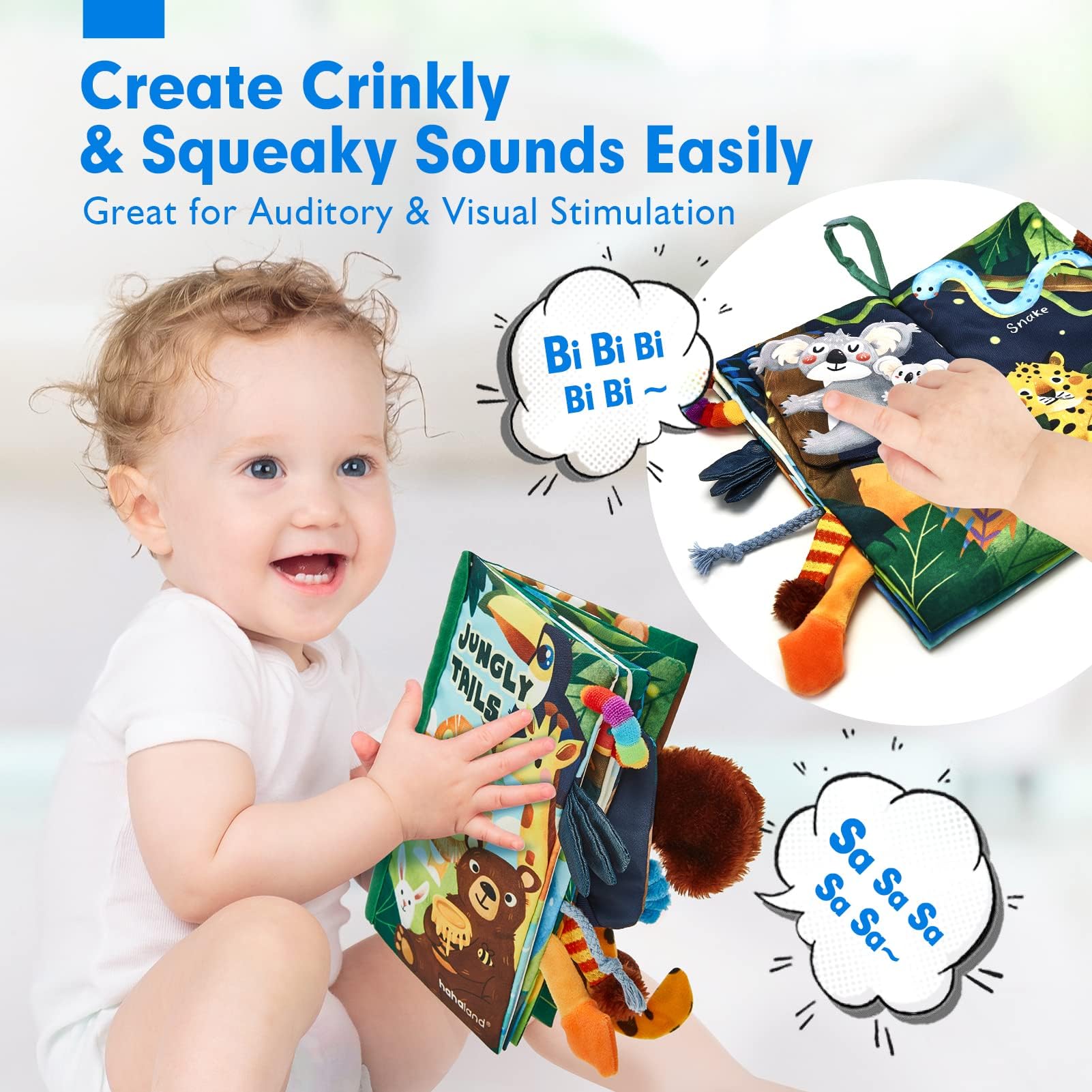 hahaland closed-design hanging strap keeps playthings securely attached.
