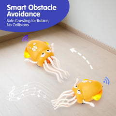 Hahaland octopus with obstacle sensors safely navigates around objects.