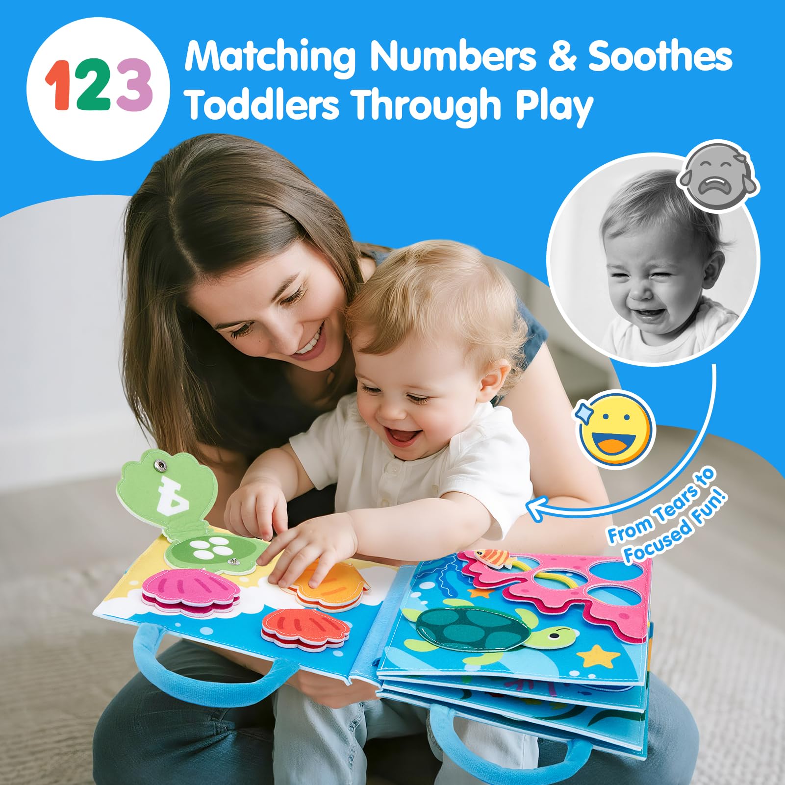 Hahaland Ocean Busy Book hidden seahorse encourages exploration and tactile learning.