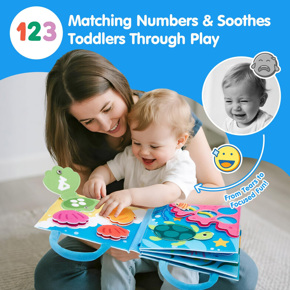 Hahaland Ocean Busy Book hidden seahorse encourages exploration and tactile learning.