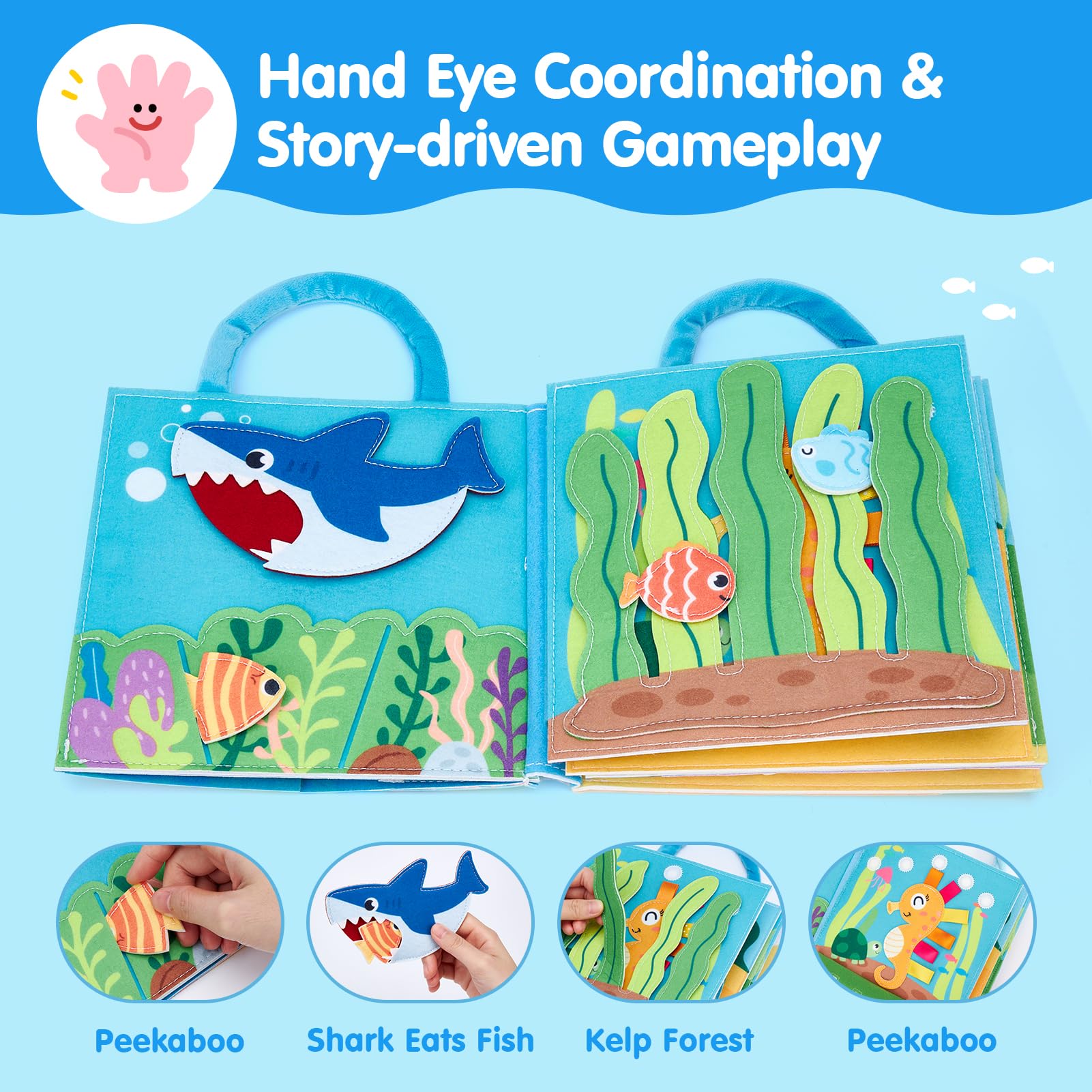 Hahaland Ocean Busy Book shell counting matches build early math skills with ocean-themed fun.