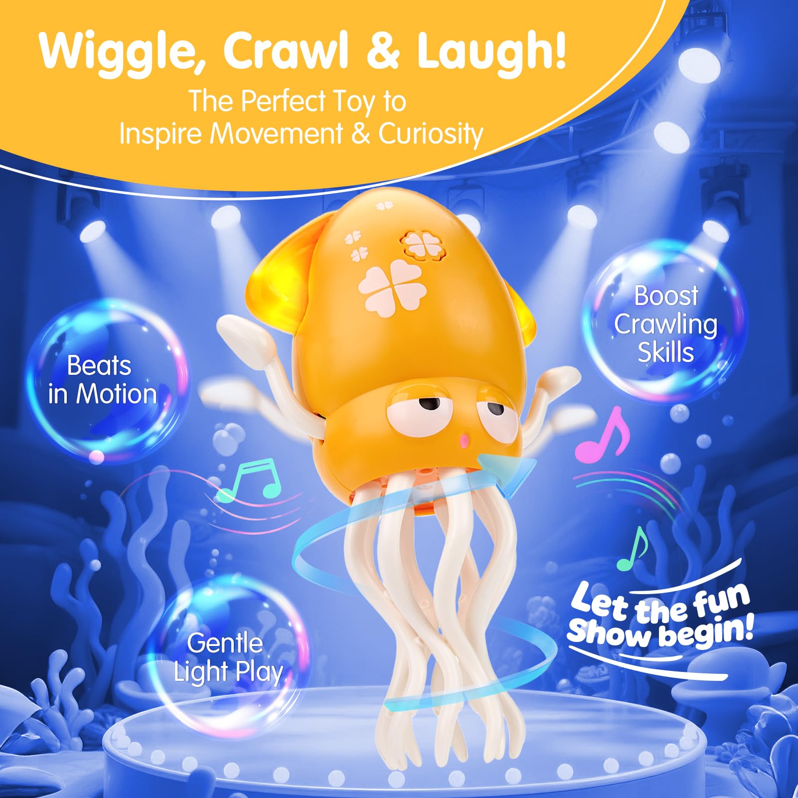 Hahaland octopus toy with LED lights brightens play and supports visual tracking.