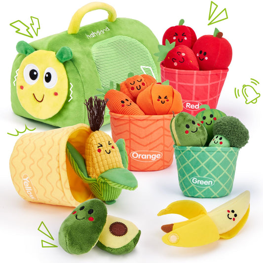 Hahaland plush fruit and vegetable set for independent play and color sorting