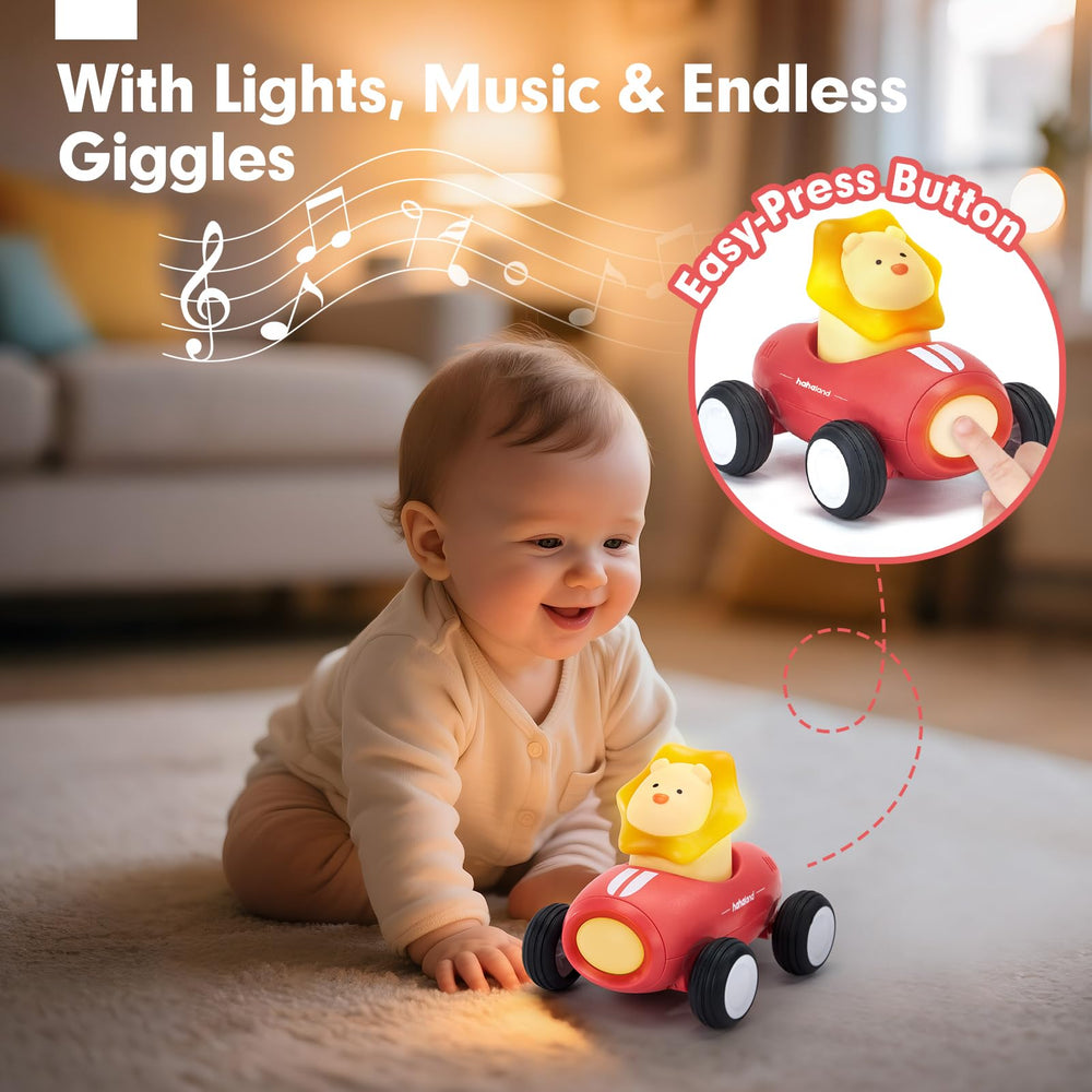Hahaland bunny car supports fine motor exploration with friction powered motion