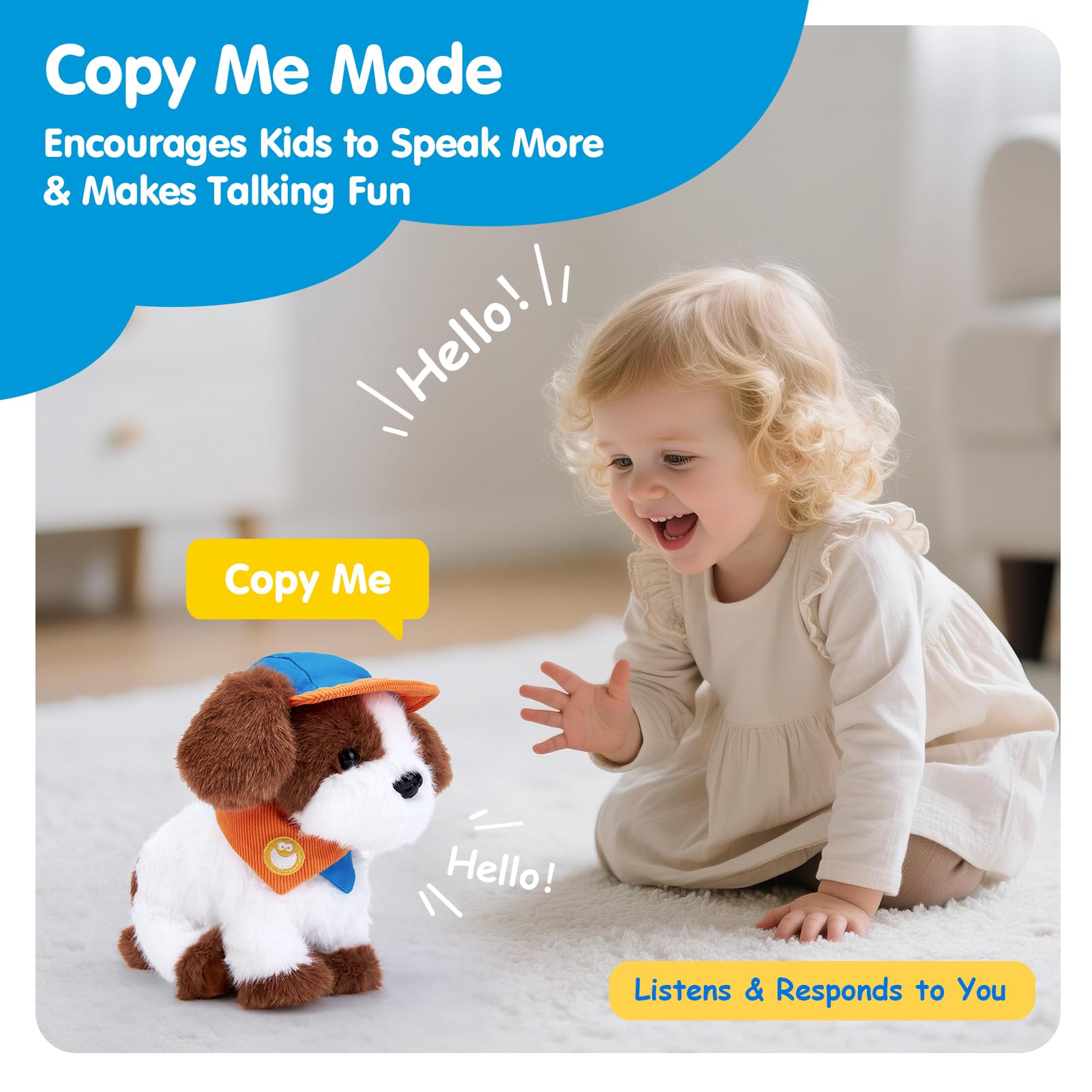 Hahaland Robot Dog with removable hat and scarf for dress-up storytelling