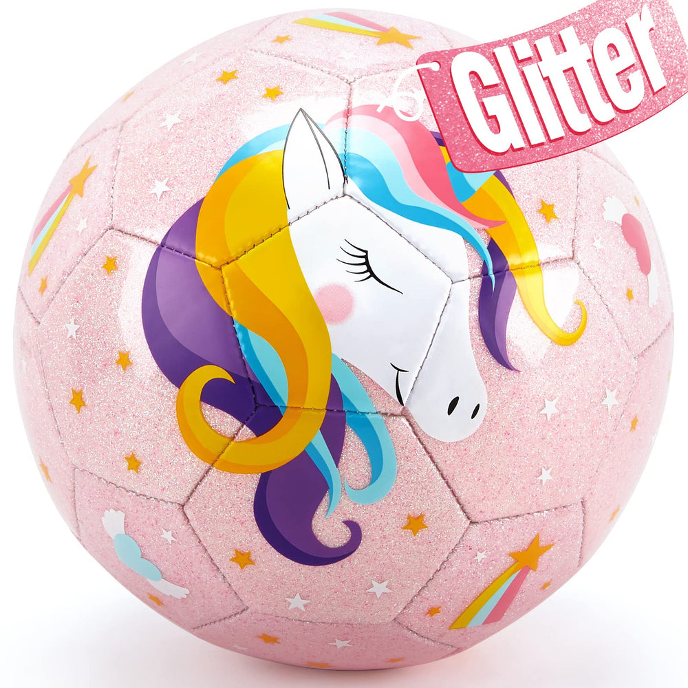 Hahaland Size 3 glitter unicorns ball with glitter surface for young beginners.