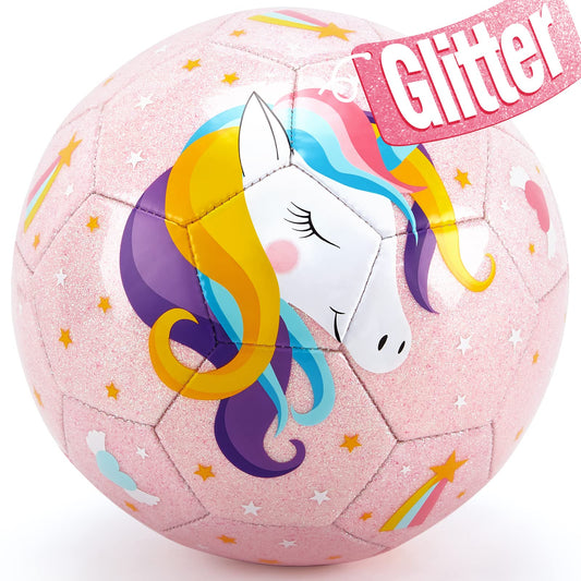 Hahaland Size 3 glitter unicorns ball with glitter surface for young beginners.