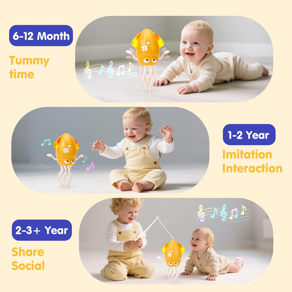 Hahaland octopus promotes tummy time and crawling with interactive movement.