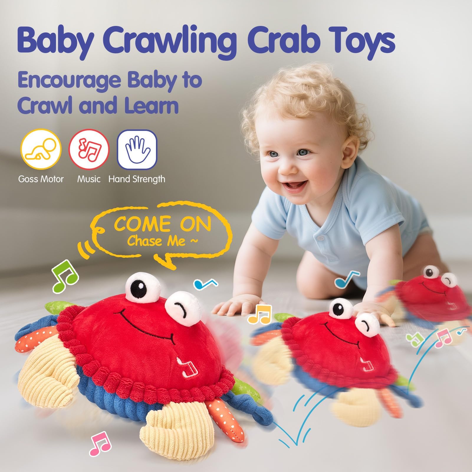Hahaland ultra-soft plush crab fabric is gentle on baby skin for safe play.