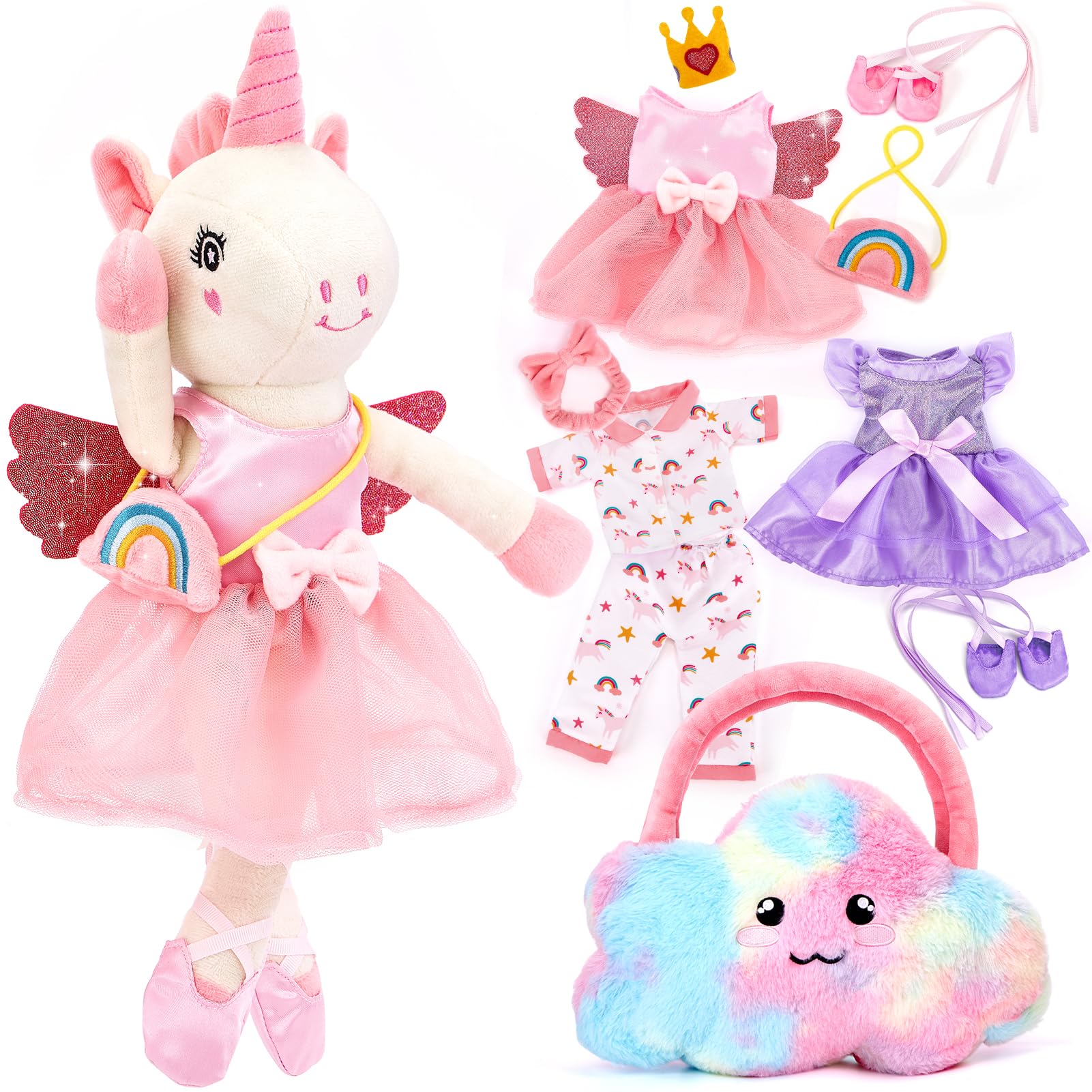 Hahaland unicorn ballerina doll, 15.75 inches tall, a cozy companion for imaginative play.