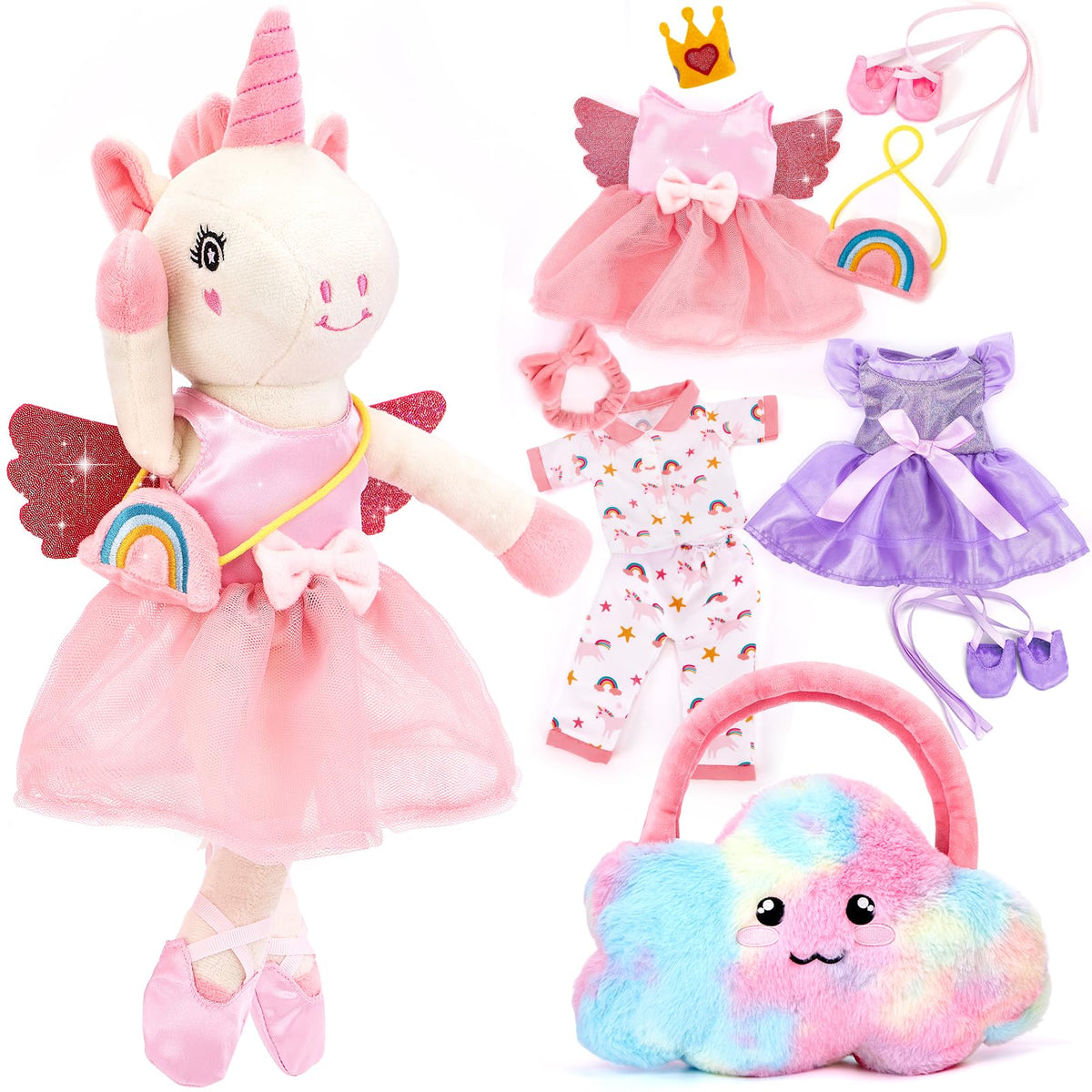 Hahaland unicorn ballerina doll, 15.75 inches tall, a cozy companion for imaginative play.