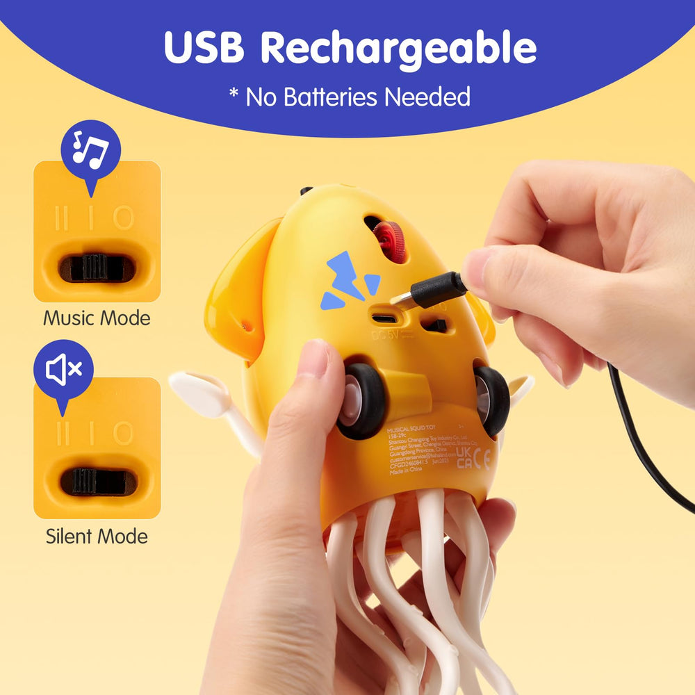 Hahaland USB-rechargeable octopus provides hassle-free power for indoor play.