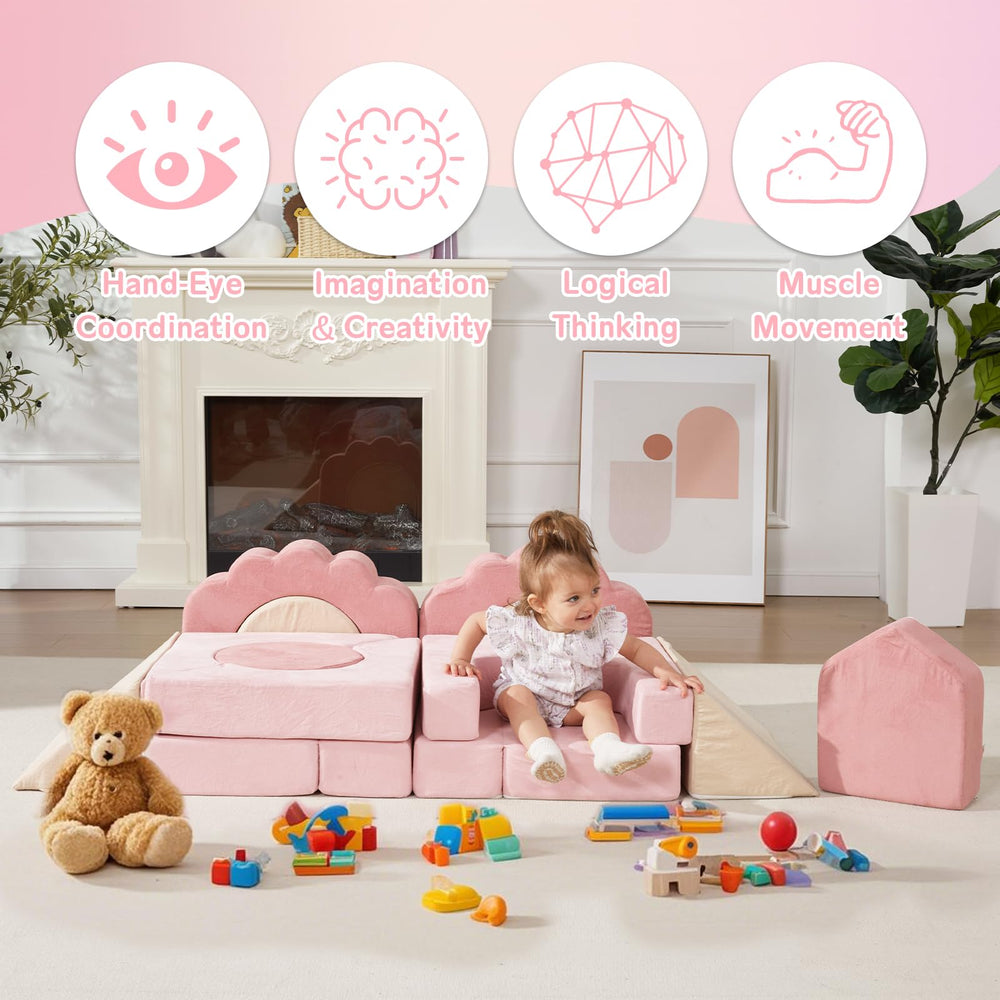 HAHASOLE soft foam blocks with fabric cover for gentle toddler touch.