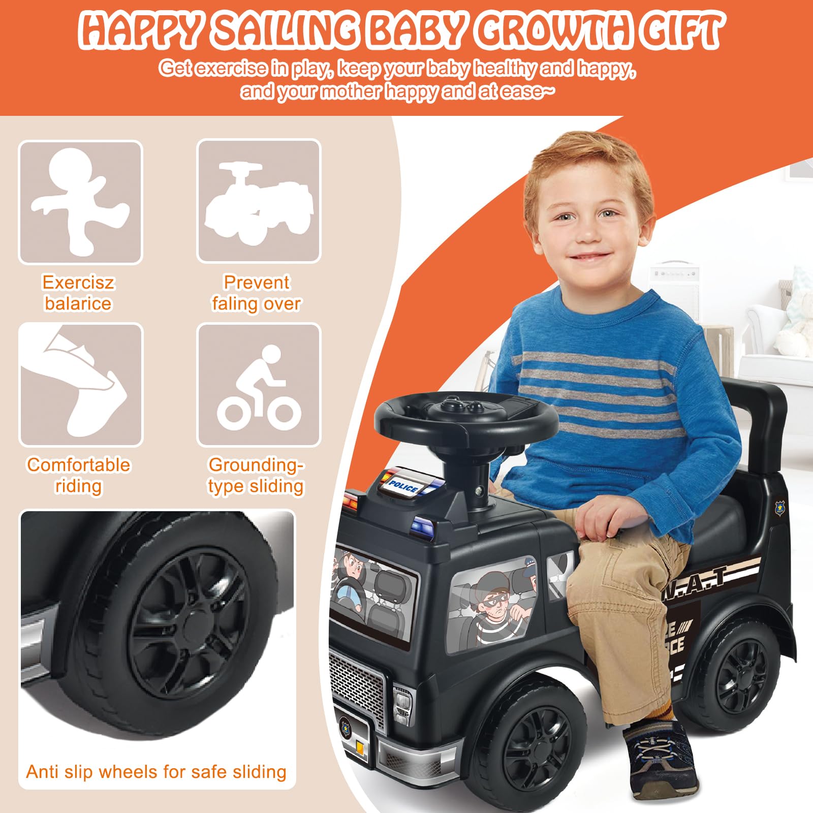 HAHONIA fire truck ride-on with music for engaging pretend play