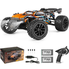 HAIBOXING 1:18 RC car front view highlighting versatile off-road capability and responsive steering.