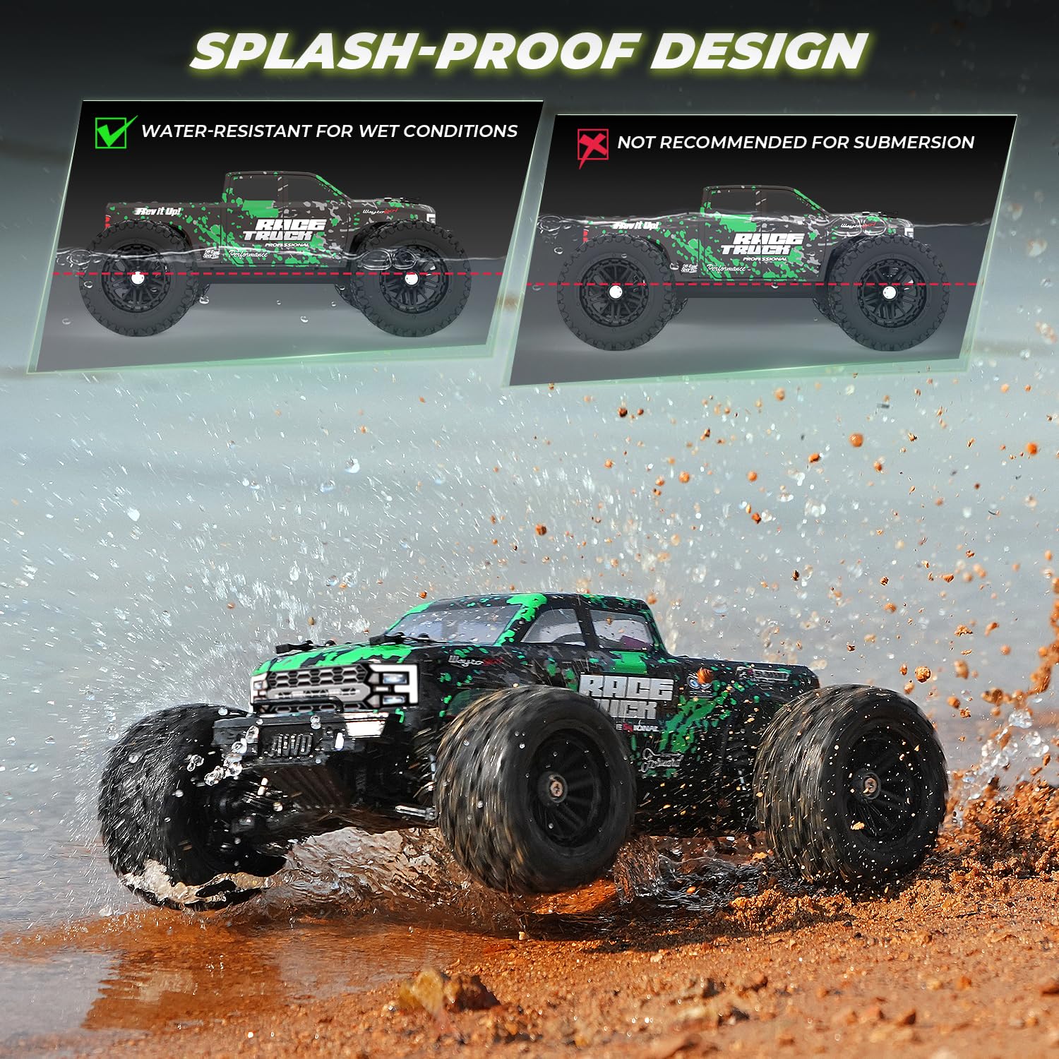 HAIBOXING 1:18 RC truck 2.4 GHz remote provides stable control over distance.