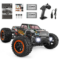 HAIBOXING 16889 front view shows rugged off-road styling and bright LED lighting for dusk play