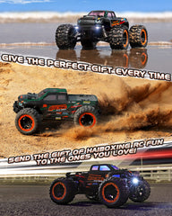HAIBOXING 16889 rear view highlighting four-wheel drive stability and splash protection