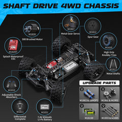 HAIBOXING 18859 knobby off-road tires provide superior grip on rocks and dirt.