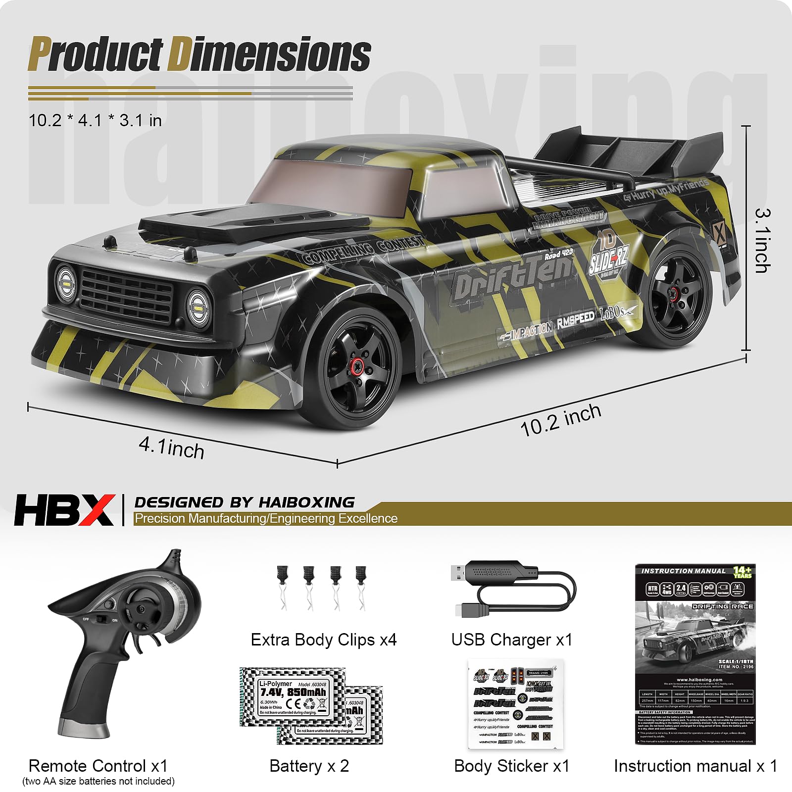 HAIBOXING 2196 drift car packaging ready for gifting and setup