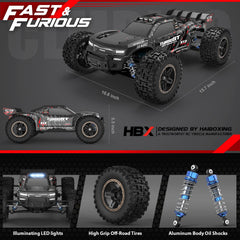 HAIBOXING 2997A aluminum oil-filled shocks provide smooth landings.
