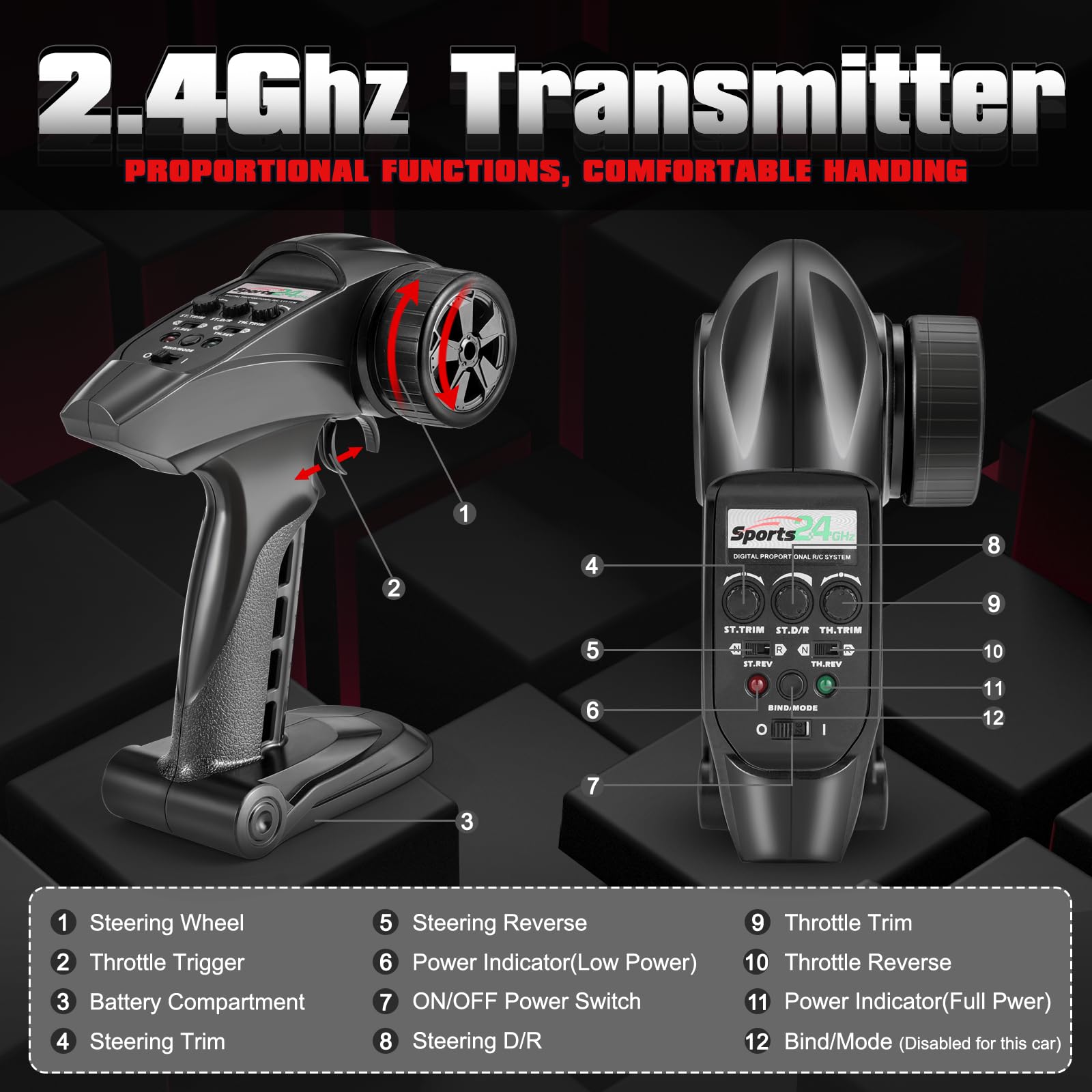 HAIBOXING 2997A rear differential boosts traction on inclines.