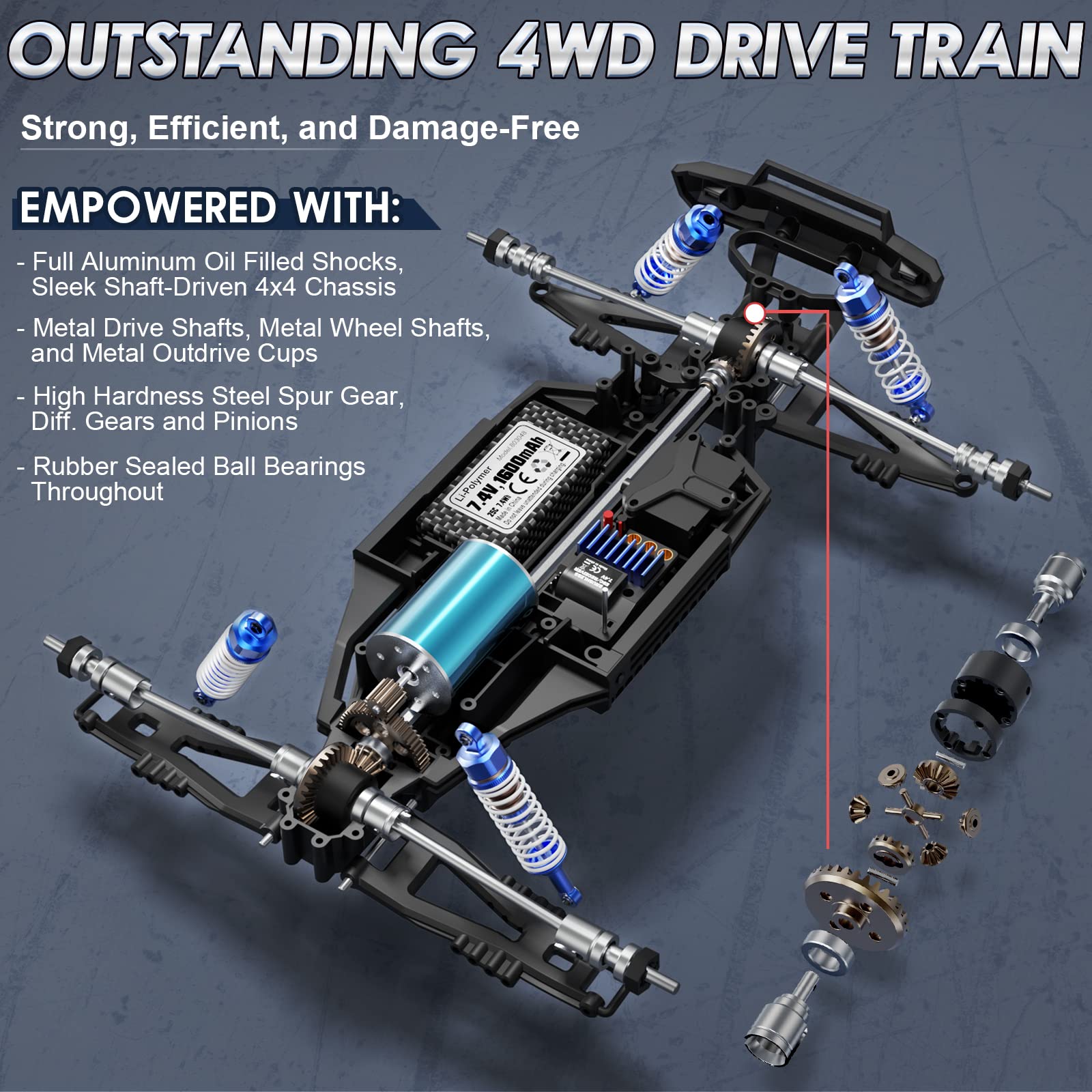 HAIBOXING 903A V-tread tires provide grip on dirt and grass.