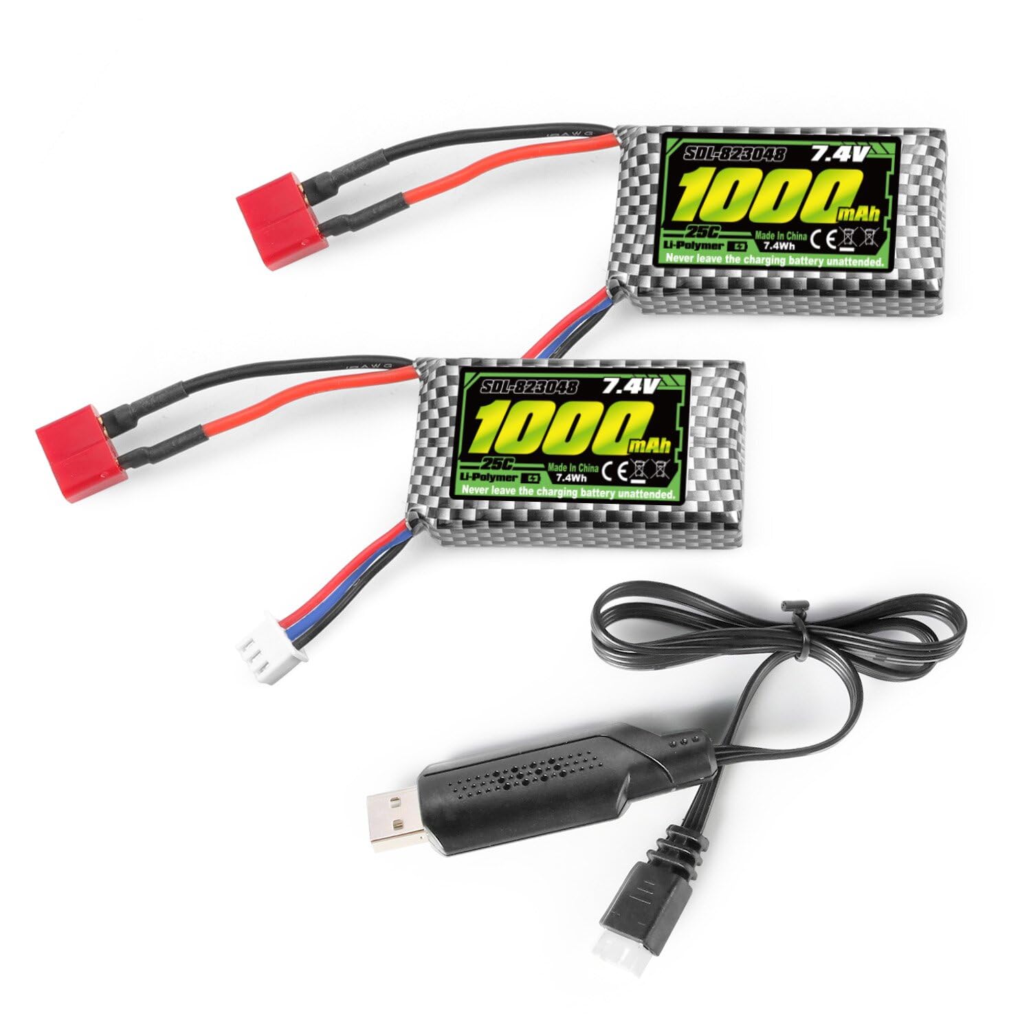HAIBOXING RC battery 7.4V 1000mAh with T-Plug for quick charging and long run times