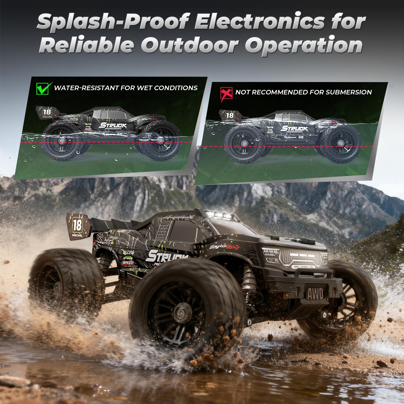HAIBOXING 18872 reinforced suspension and 380 motor for rugged terrain.
