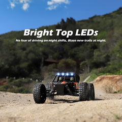 HAIBOXING RC Truck dual batteries shown, extending playtime for longer sessions.