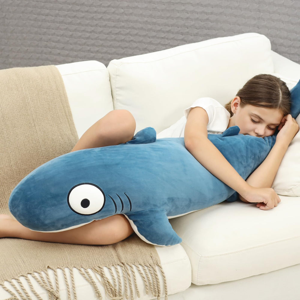 HAIJUNYA blue giant sharks plush makes a great gift idea for kids.