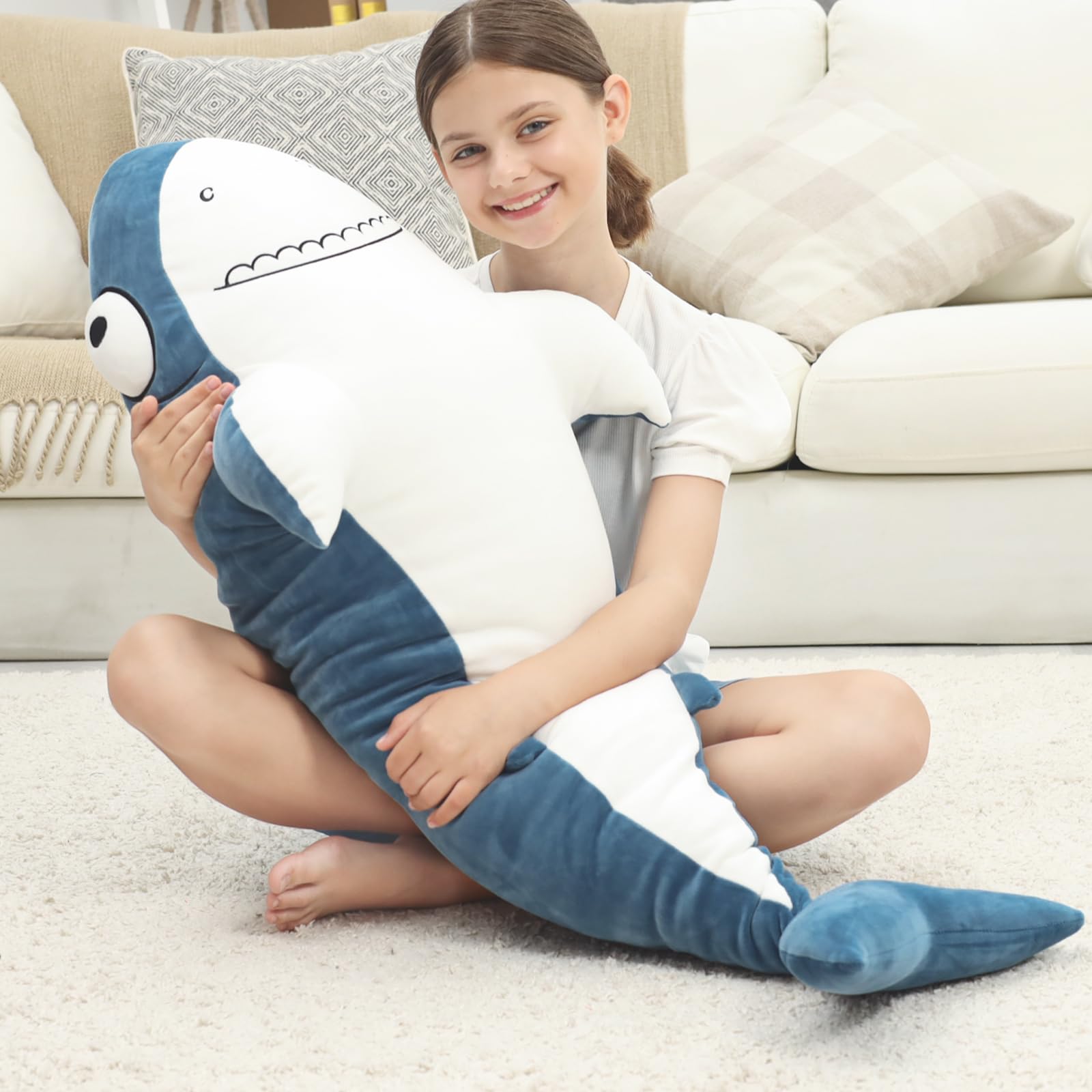 HAIJUNYA giant shark plush vacuum-packed packaging ready to fluff after opening.
