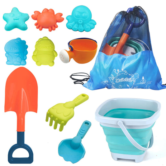 HaiLeTao collapsible beach bucket showcased for quick packing after sandy play.