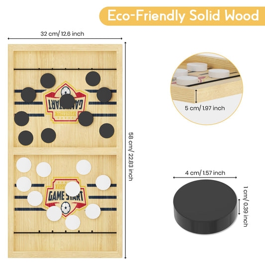 Close-up of elastic bands and pucks with Hailey&Elijah branding for table dexterity.