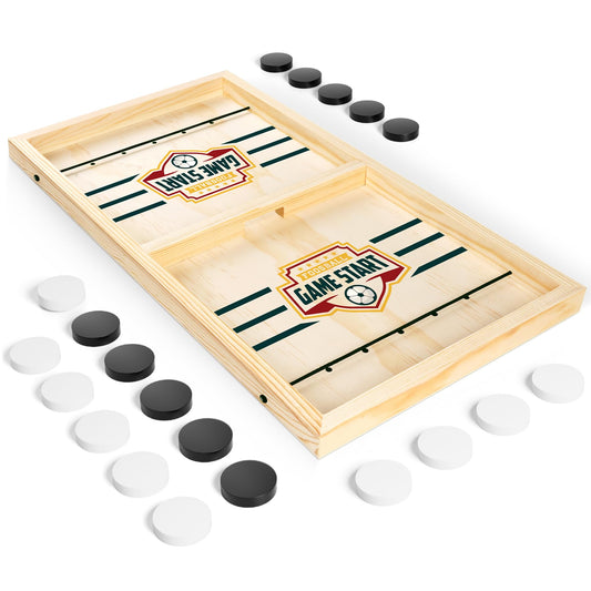 Hailey&Elijah Fast Sling Puck on wooden table frame for fast, focused play.