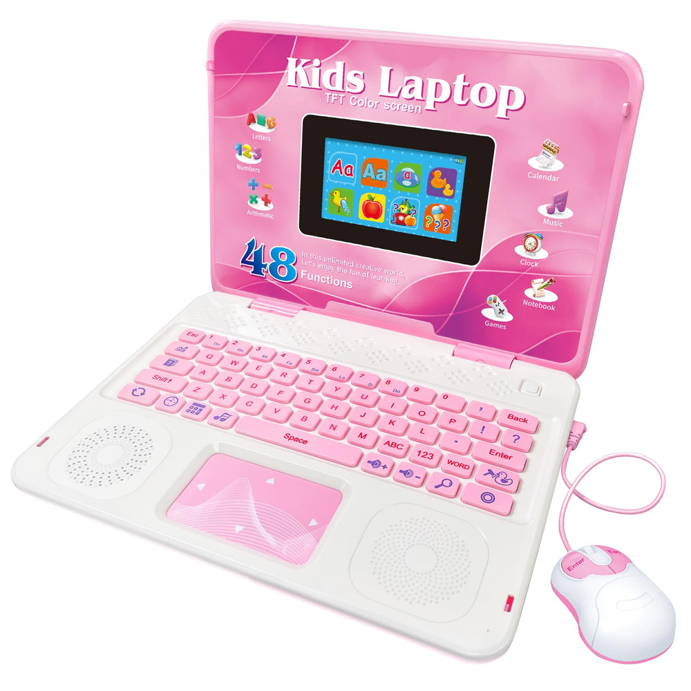 HAIOUMM Kids Laptop with color screen displaying clear visuals for 48 learning modes.