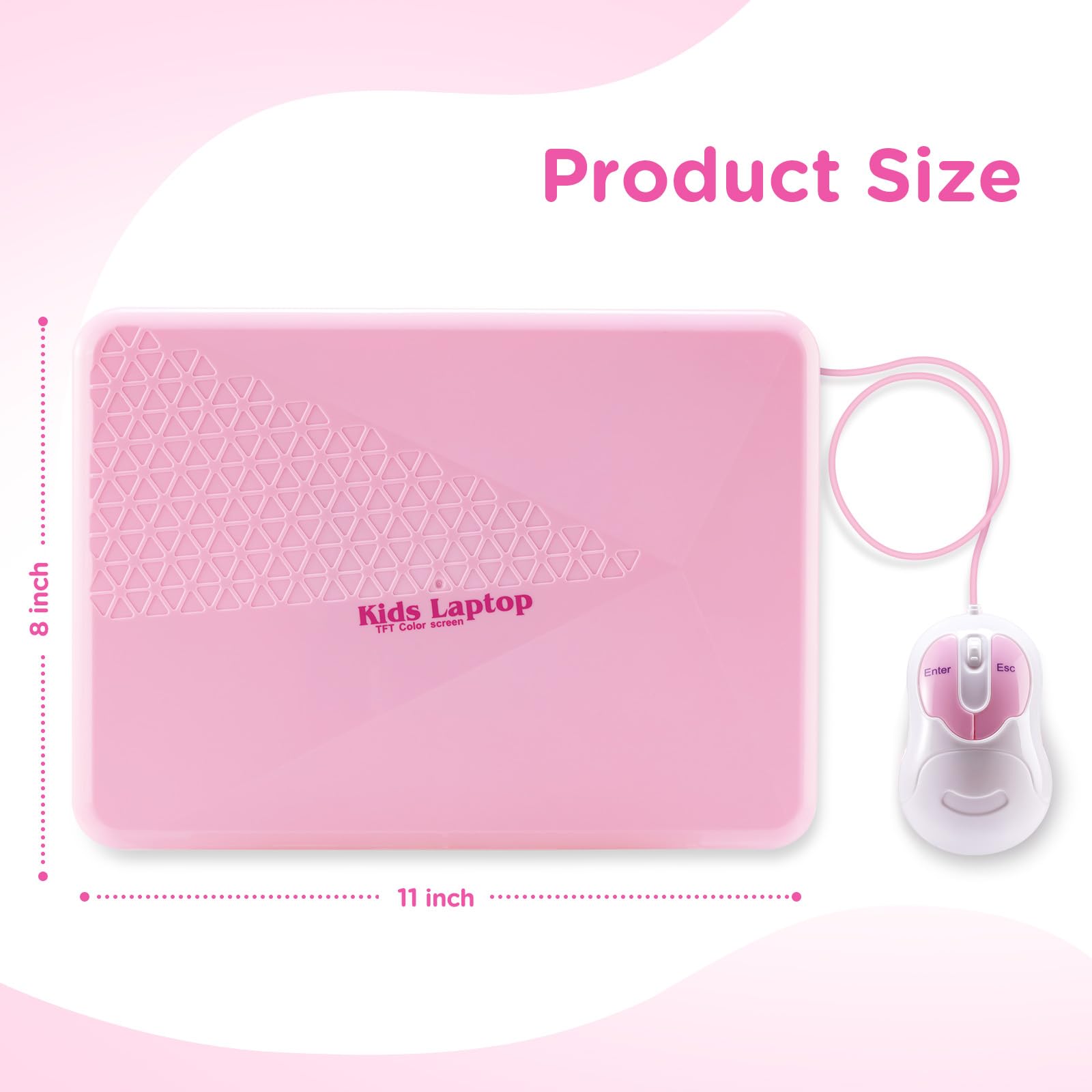 HAIOUMM Kids Laptop features ergonomic keyboard and pretend mouse for comfortable play.
