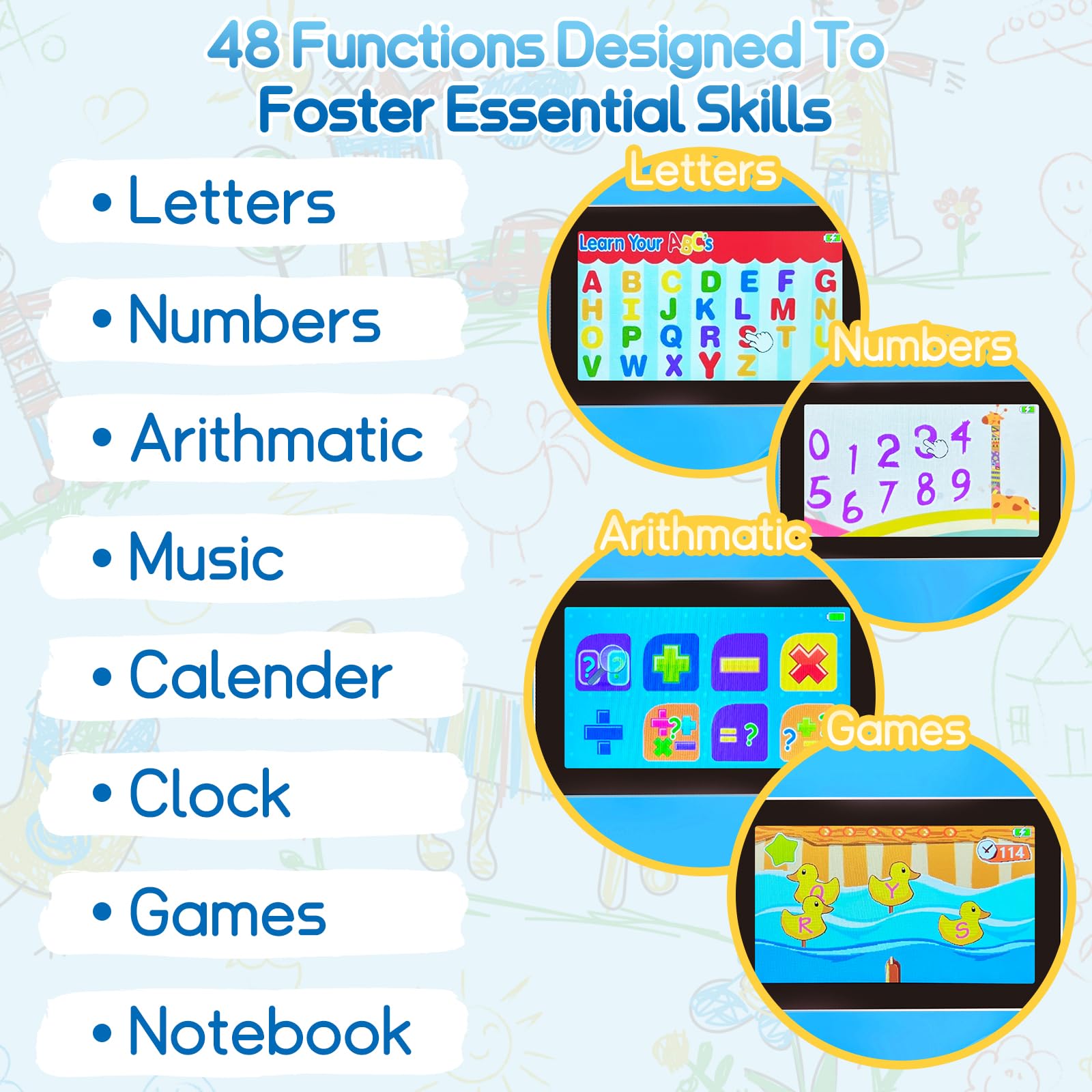HAIOUMM Kids Laptop shows 48 learning modes for diverse activities