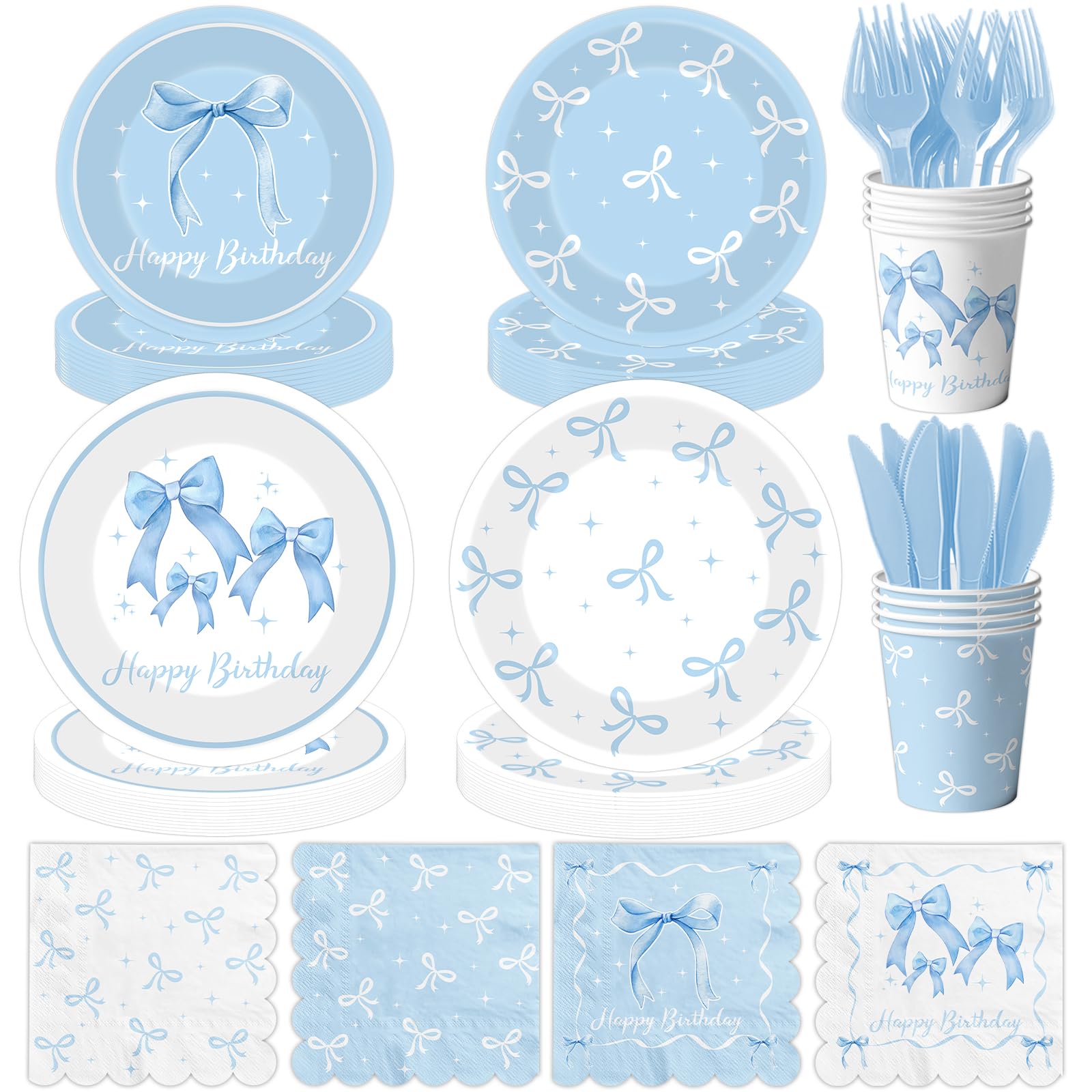 HAKOTI Blue Bow Plates 9-inch for festive dining at parties